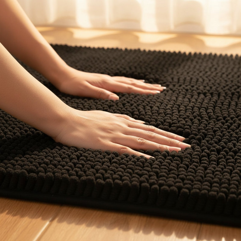 Tapis pour salle de bain 30 po x 20 po Chenille, Simple - L 30 po x l 20 po, Noir