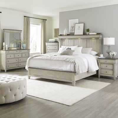 Cathleen Mantle Bed, Dresser & Mirror, Chest, Two Nightstand Bedroom Set