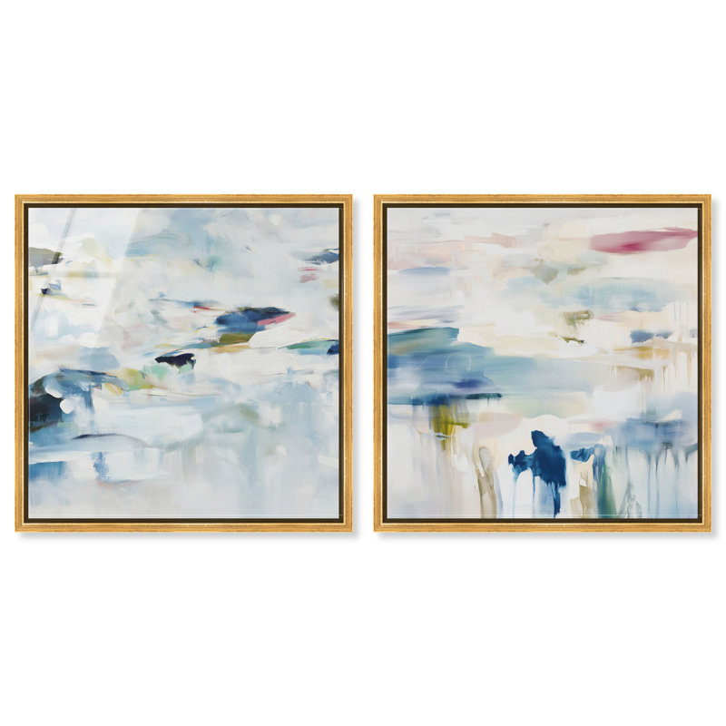 "Evanescence & Azure Serenity", ensemble d'art mural encadré par Art Remedy, cadre doré, 40 x 40, 41"H x 41"W, Gold Frame