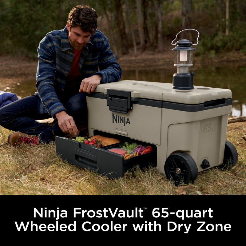 Ninja FrostVault 65qt Wheeled Cooler with Dry Zone, Integrated Fridge-Temp Dry Storage Drawer, Premium Heavy-Duty Insulated Cooler, Keeps Ice for Days, Lakeshore