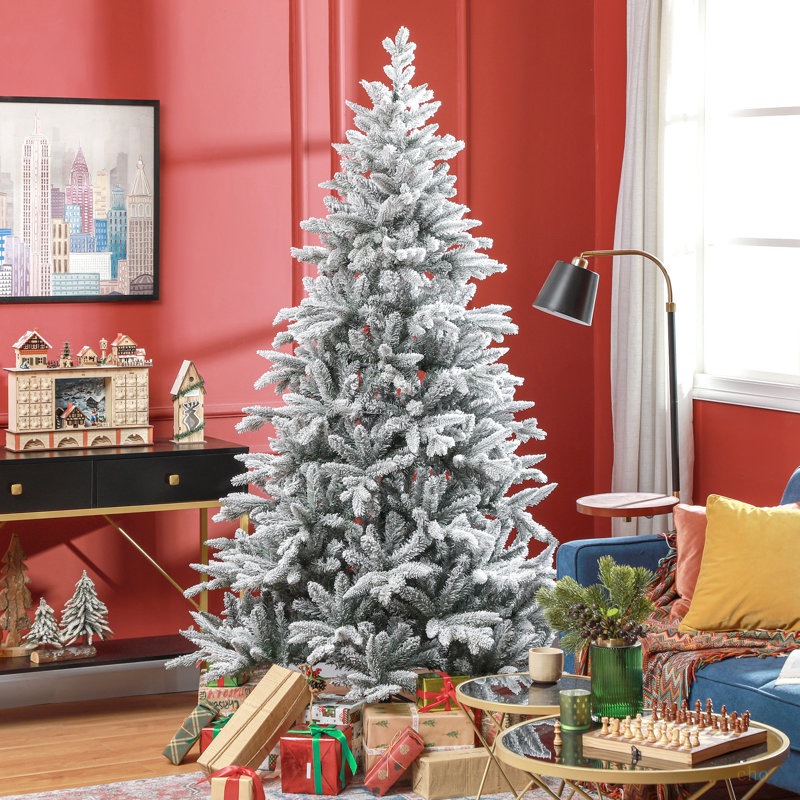 Arbre de Noël artificiel enneigé 7 pi avec 1401 pointes, support en métal pliable, assemblage facile, arbre de Noël articulé pour la maison, le bureau, les Fêtes