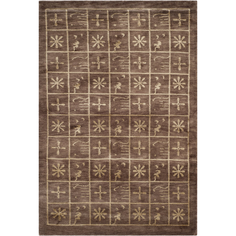 Tibetan Plum Pictogram Brown Area Rug
