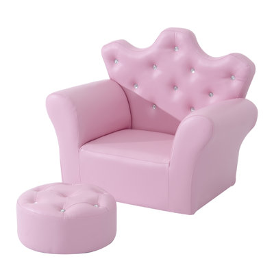 Kids Sofa Set, Children's Upholstered Sofa with Footstool, Princess Sofa with Diamond Decorations, Baby Sofa Chair for Toddlers, Girls, Pink