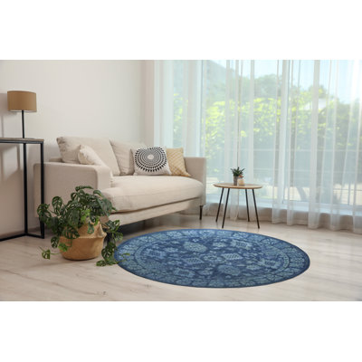 Rustic Oriental Blue Hand Tufted Wool Area Rug