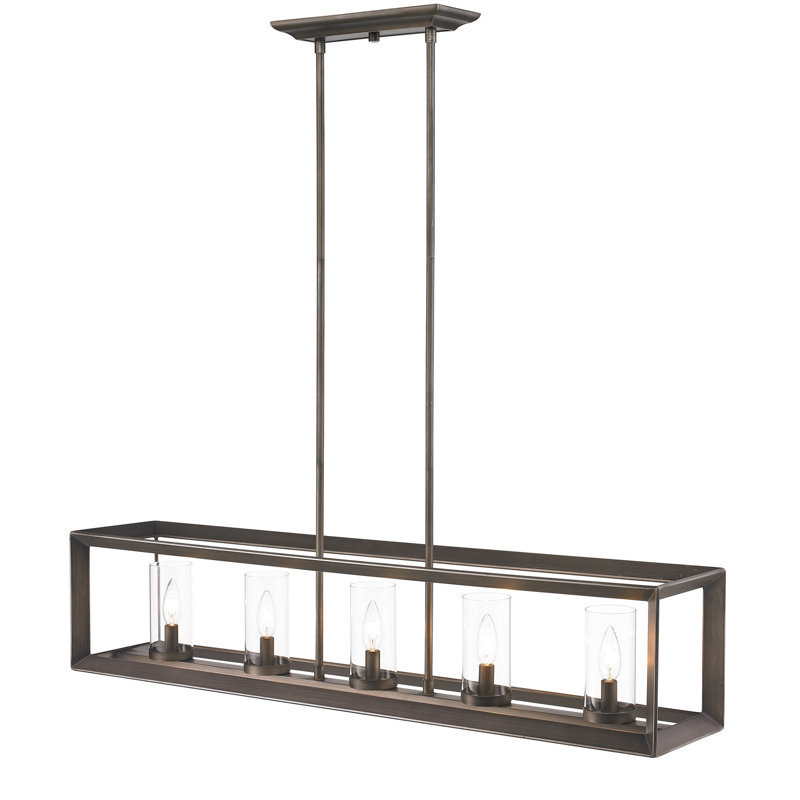 Averee 5 - Light Dimmable Linear Chandelier, Clear Glass, Gunmetal Bronze