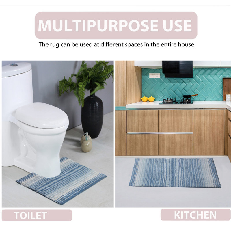 Griffie Plush 100 % Cotton Bath Rug, Single - 21" L x 34" W, Blue