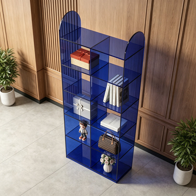 Étagère à plusieurs niveaux en acrylique bleu,  (6 tablettes) H 68,11 po x l 23,62 po x P 11,81 p