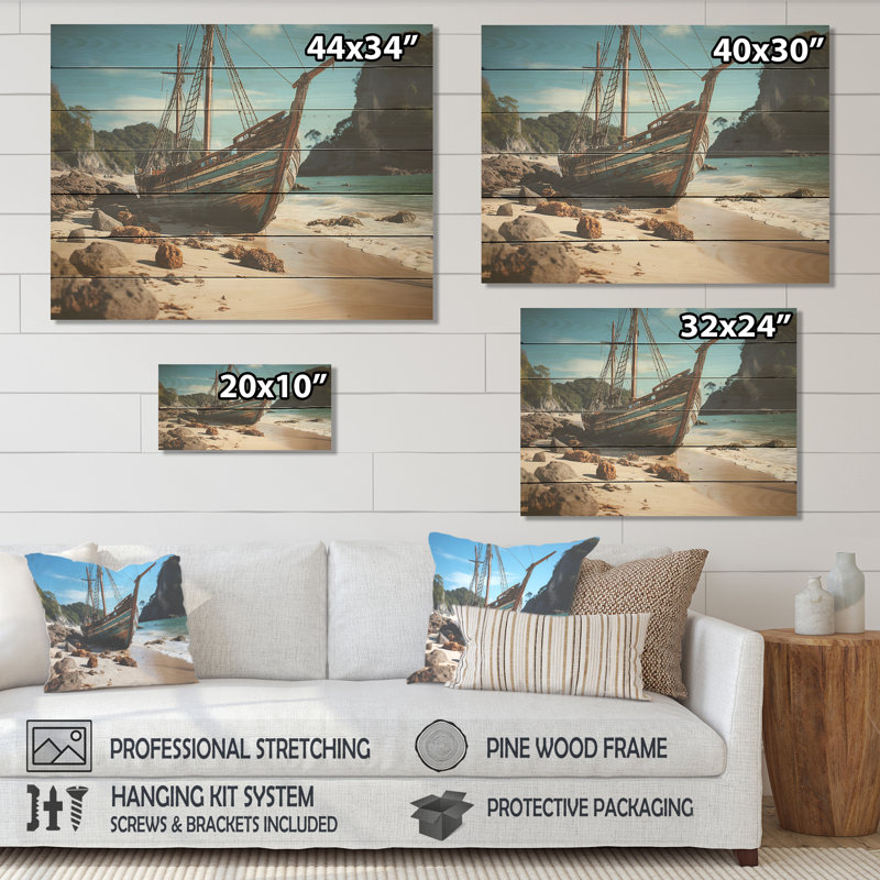 Kradis Coastal Cradle Tranquil Waters I - Plage sur bois, H 24 po x l 32 po