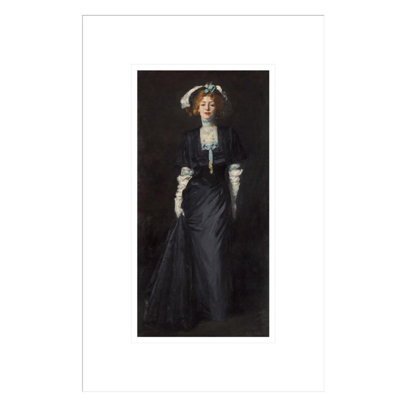 Jessica Penn en noir avec plumes blanches par Robert Henri, H 16,75 po x l 11,19 po
