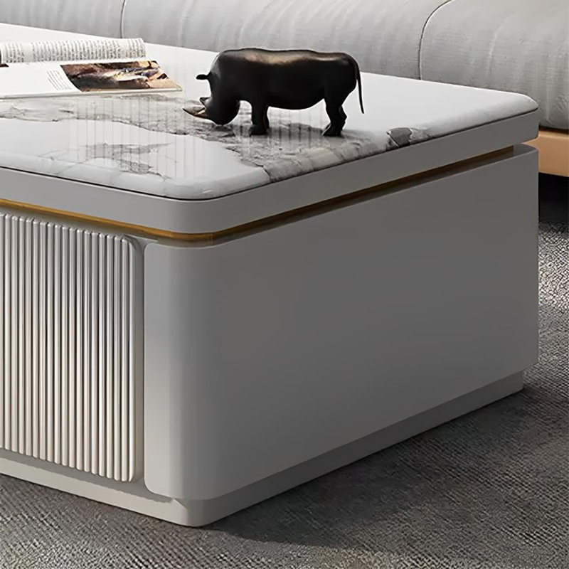 Table basse moderne et simple en marbre de luxe, H 18,11 po x L 55,11 po x l 31,49 po, Blanc