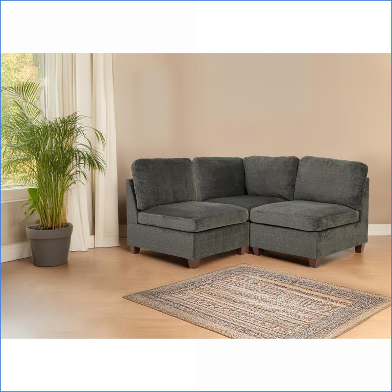 Canapé modulaire 3 pièces chenille moderne gris ardoise pour le salon | Gris ardoise | Chenille, Bois espresso, Gris chenille