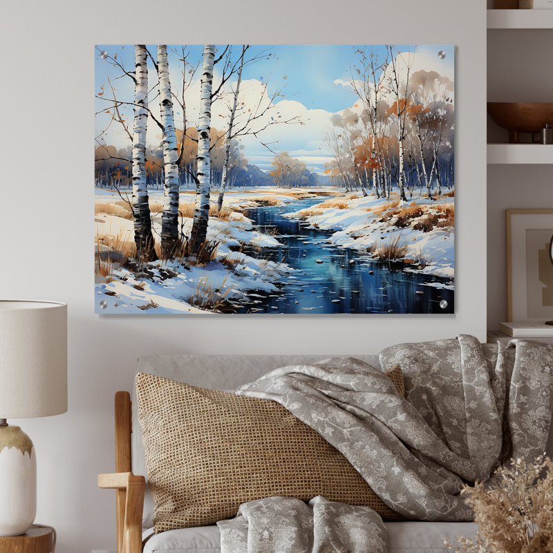 «Birch Woods Winter Whispers IV», art mural moderne en bois de bouleau, H 16 po x l 32 po
