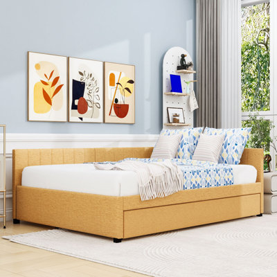 Linen Upholstered Daybed with Twin Trundle