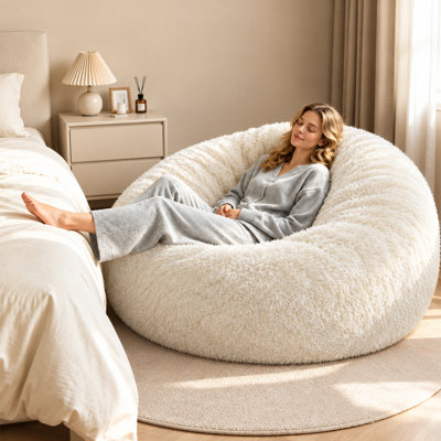 Pouf de 120 cm pour ados et adultes, canapé-pouf rempli de mousse avec housse en fausse fourrure lavable pour le salon et la chambre, emballage compressé