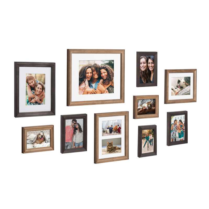 Rayburn Solid + Manufactured Wood Picture Frame - Set of 10 with Mat, Rustic/Charcoal