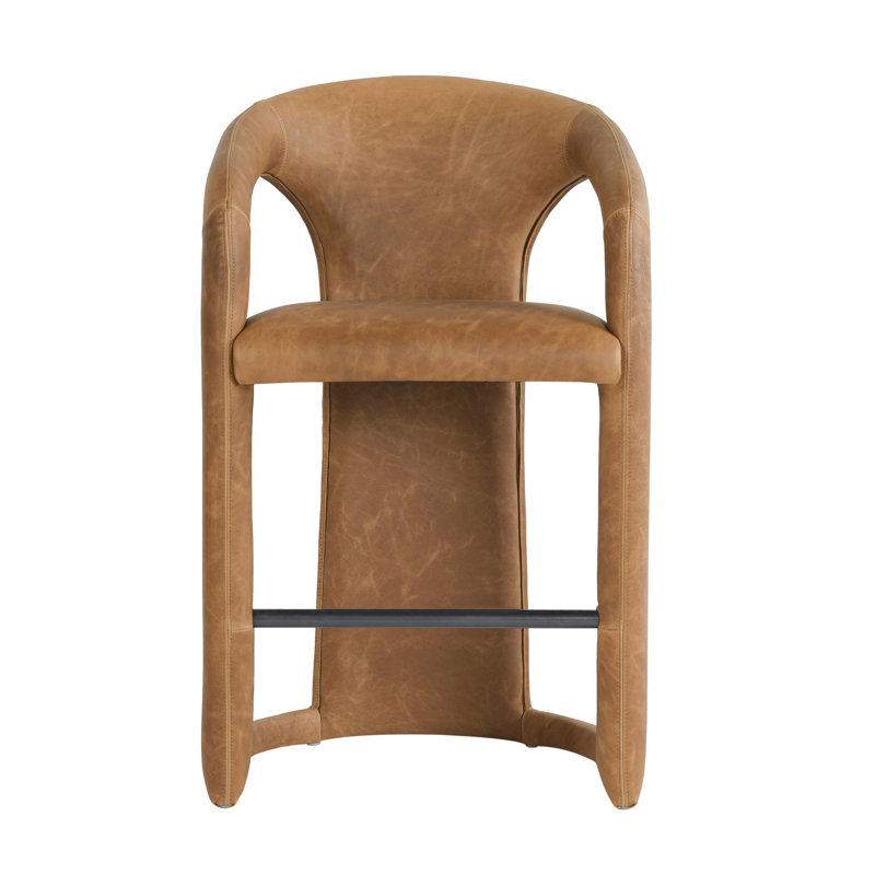 Archie Distressed Leather Stool, Maple Brown