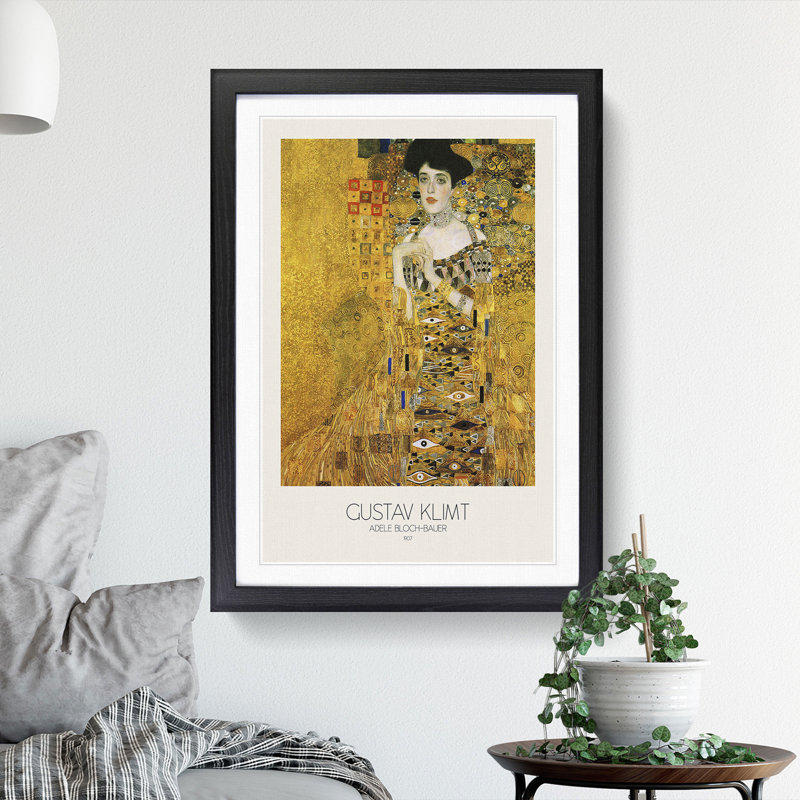 Adele Bloch-Bauer with Border by Gustav Klimt - Picture Frame Painting, 48cm H x 36cm W x 2cm D, Black Framed