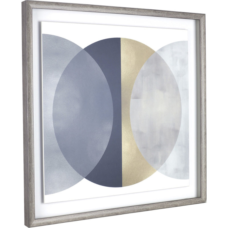 Gray and Yellow Circle Design Framed Abstract Art