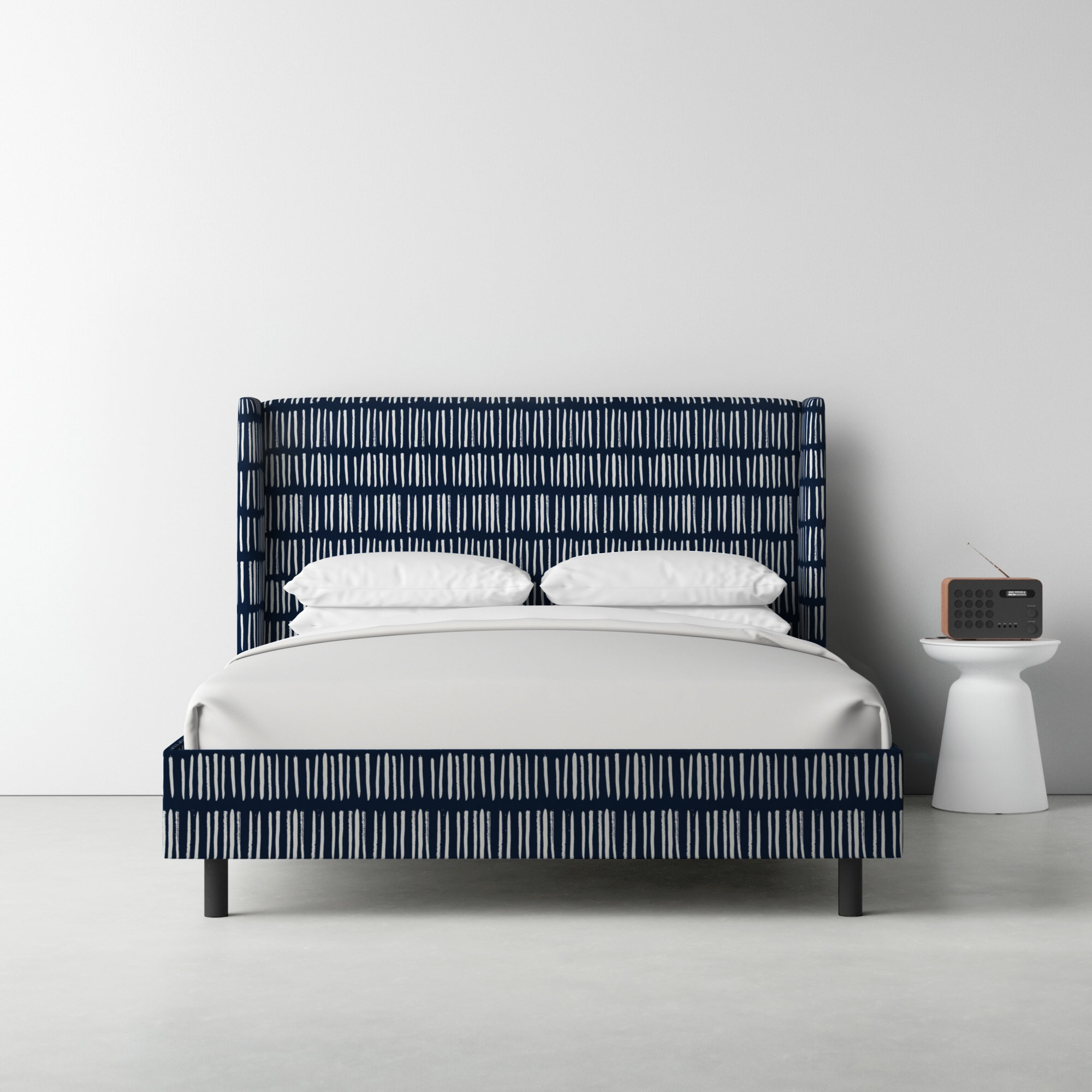 Lapa Upholstered Wingback Bed, Twin, Dash Navy