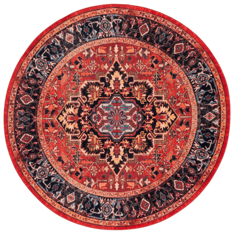 Manado Oriental Red/Blue Area Rug, Round 6'7"
