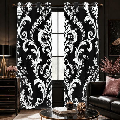 2Pcs Damask Pattern Sun Blocking Curtains, Vintage Style, Ornamental Thermal Insulated for Bedroom for Home Dector