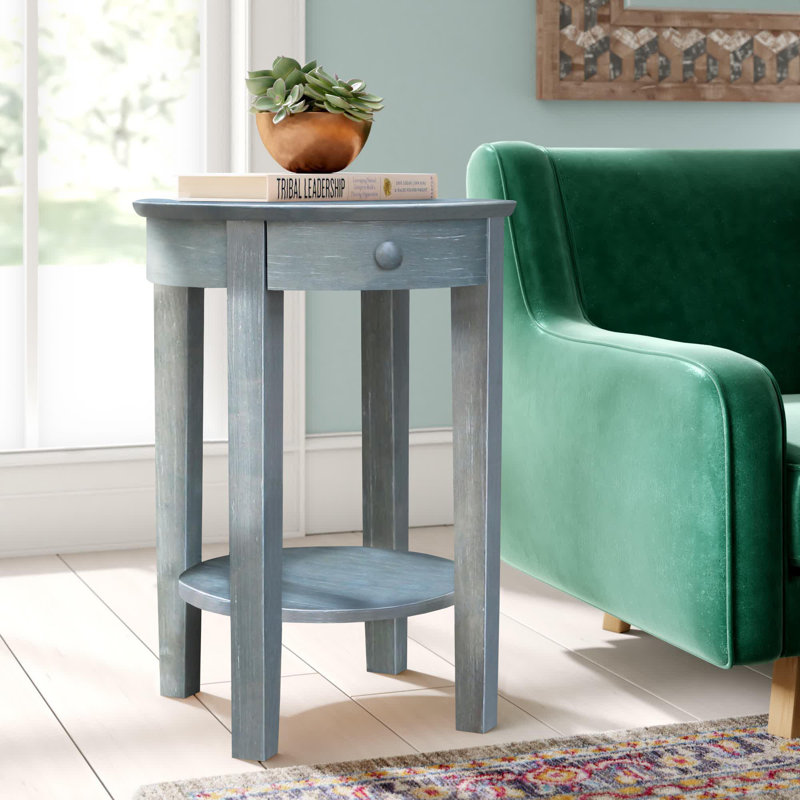 Manatuto Solid Wood End Table with Storage, Antique Washed Heather Gray