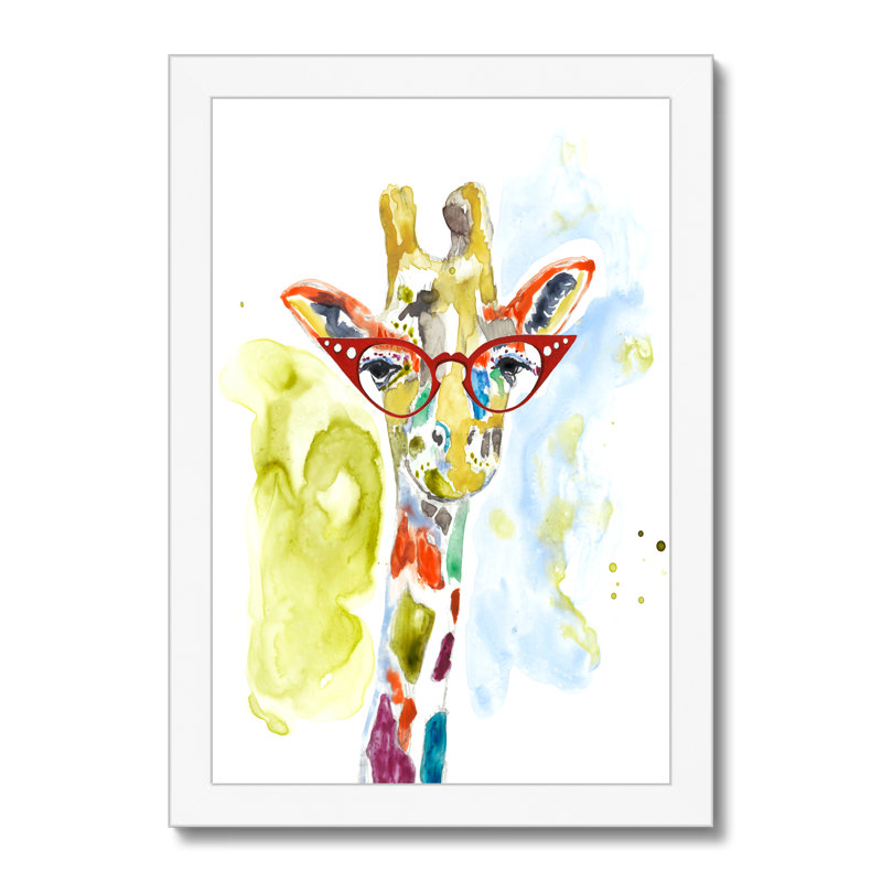 Smarty-Pants Giraffe by Jennifer Goldberger - Painting, White Framed Paper Print, 80cm H x 55cm W