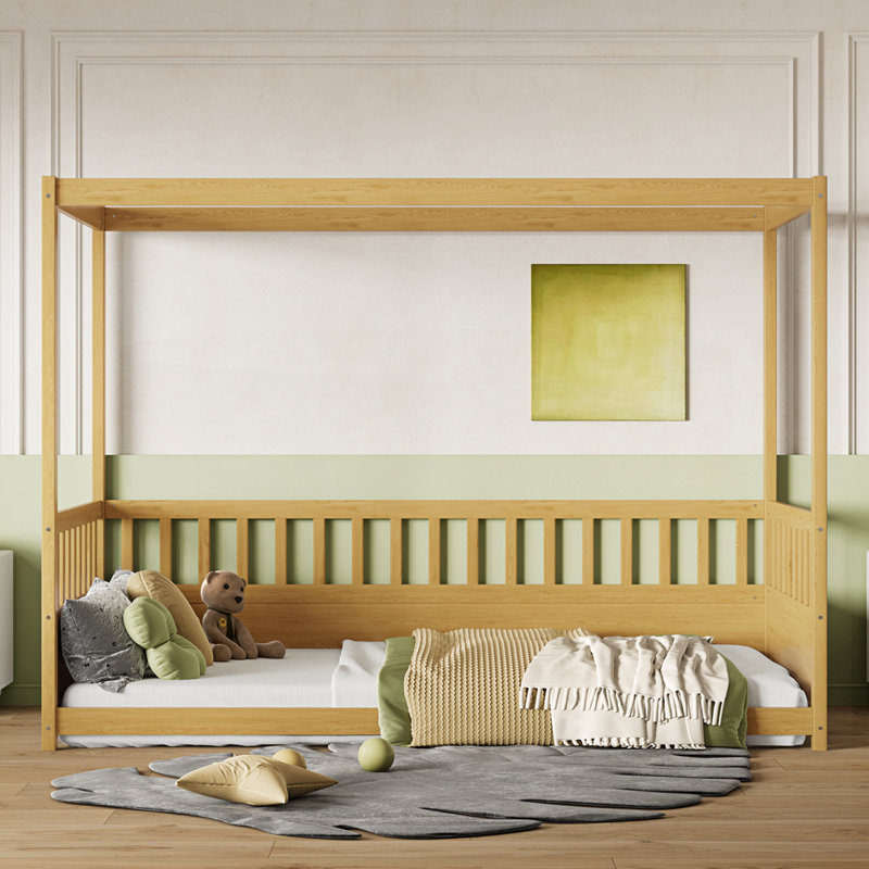 Wood Canopy Bed Frame, Natural, Twin