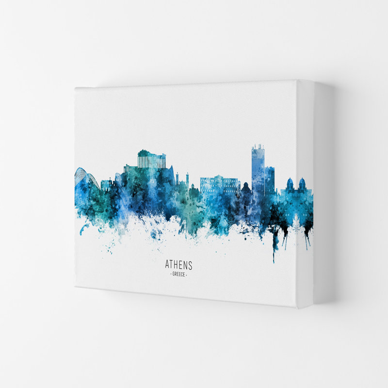 Athens Greece Skyline Blue City Name by Michael Tompsett - Print, Wrapped Canvas, 29.7cm H x 42cm W x 4cm D