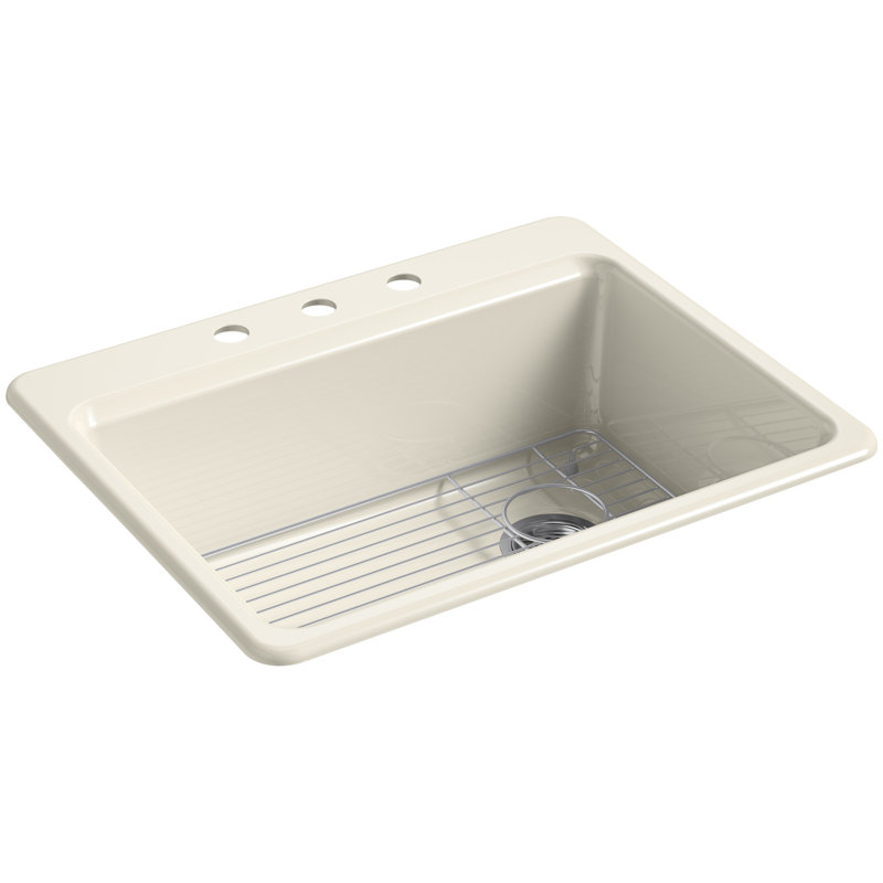 Riverby 27" L x 22" W Drop-In Kitchen Sink, Almond, 3 Hole