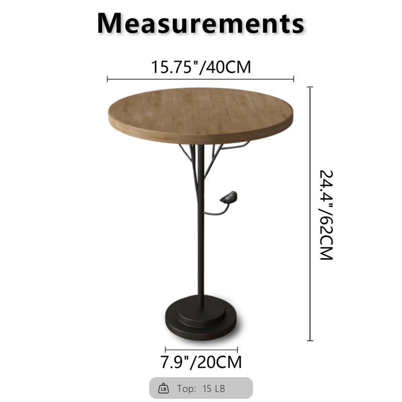 Artistic End Table For Entryway - Bird Accent Design And Natural Wood Top Finish Side Elegance Bedroom Office