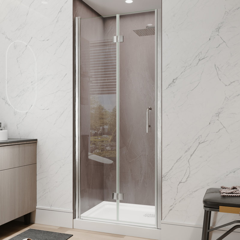 32"-34"W X 72"H Semi-Frameless 180° Rotatable Pivot Shower Door Bifold Frameless Shower Door With 1/4 Inches Tempered Glass