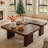 Modular L-shaped Coffee Table Set - Two-piece solid walnut veneer coffee table, easy to assemble, equipped with round table legs suitable for family use.-784443739
