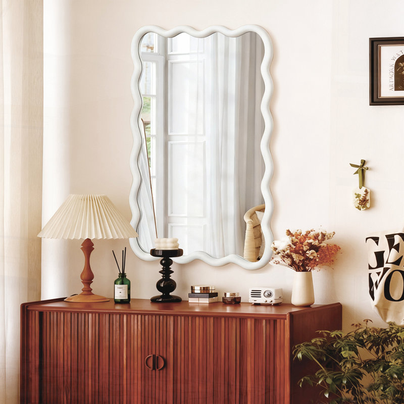 Miroir décoratif Wavy, Blanc, 30 po x 1,18 po