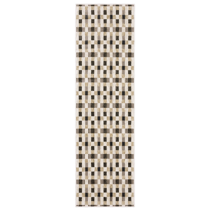 Tapis noir / doré Harlow, Tapis de couloir 2 pi 3 po x 7 pi 7 po