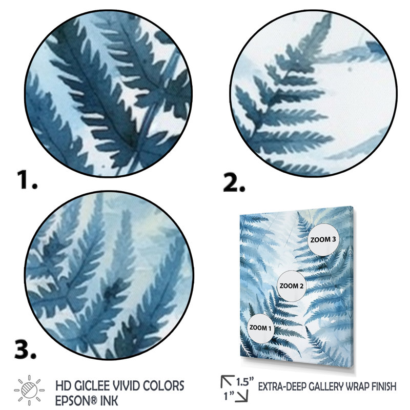 Fougère bleue III sur toile, Toile avec cadre flottant noir, H 40 po x l 30 po
