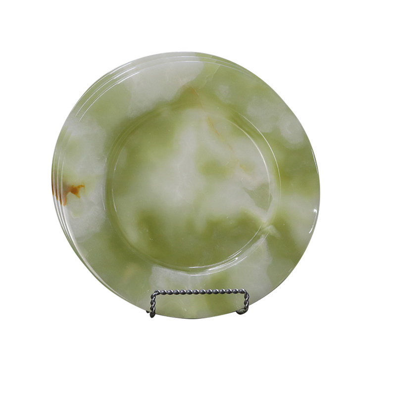 Assiette décorative en marbre, ronde de 10 po, motif tourbillon vert clair et brun, 2,3 lb