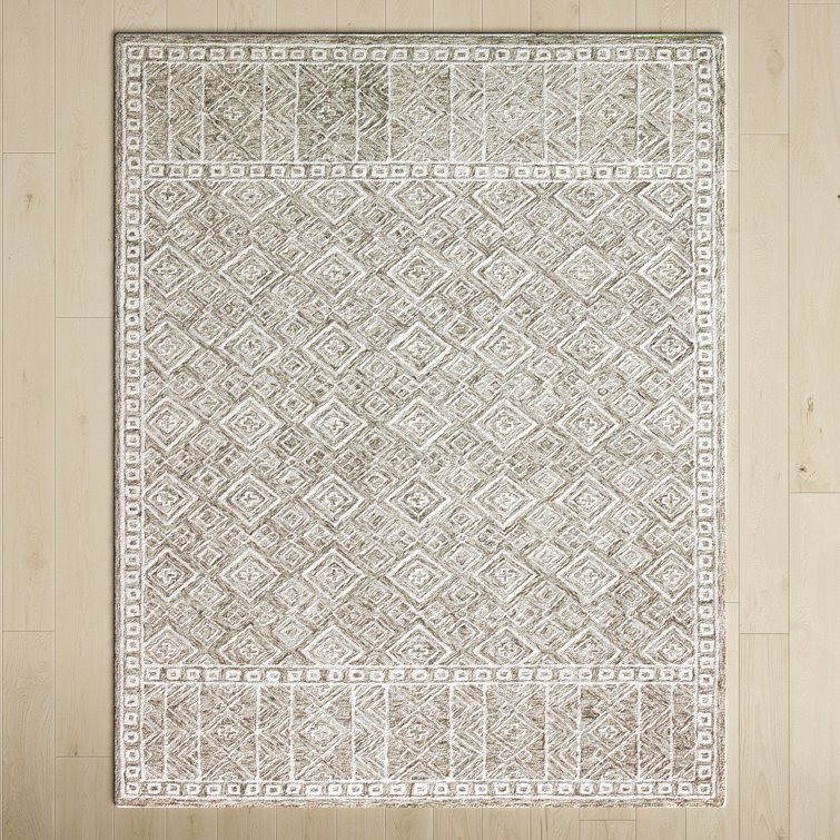 Camino Geometric Handmade Tufted Wool Area Rug in Taupe