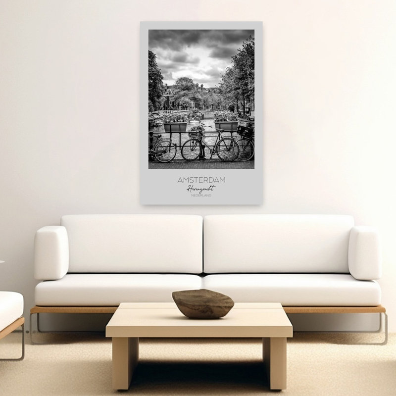 «Amsterdam Canal Bicyclcles», reproduction de tulipe contemporaine, art mural de la ville, H 18 po x l 12 po