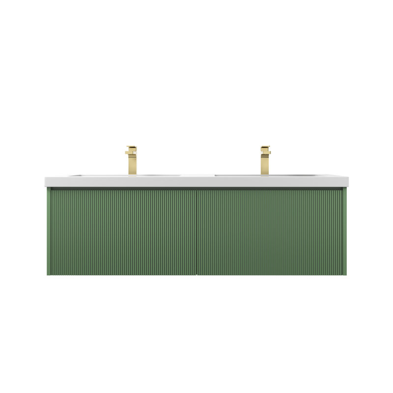 Annaliya 60" Floating Double Sink Bathroom Vanity – Wall-Mounted Wood Cabinet with Acrylic Top, Soft-Close Storage & Fluted Front Design