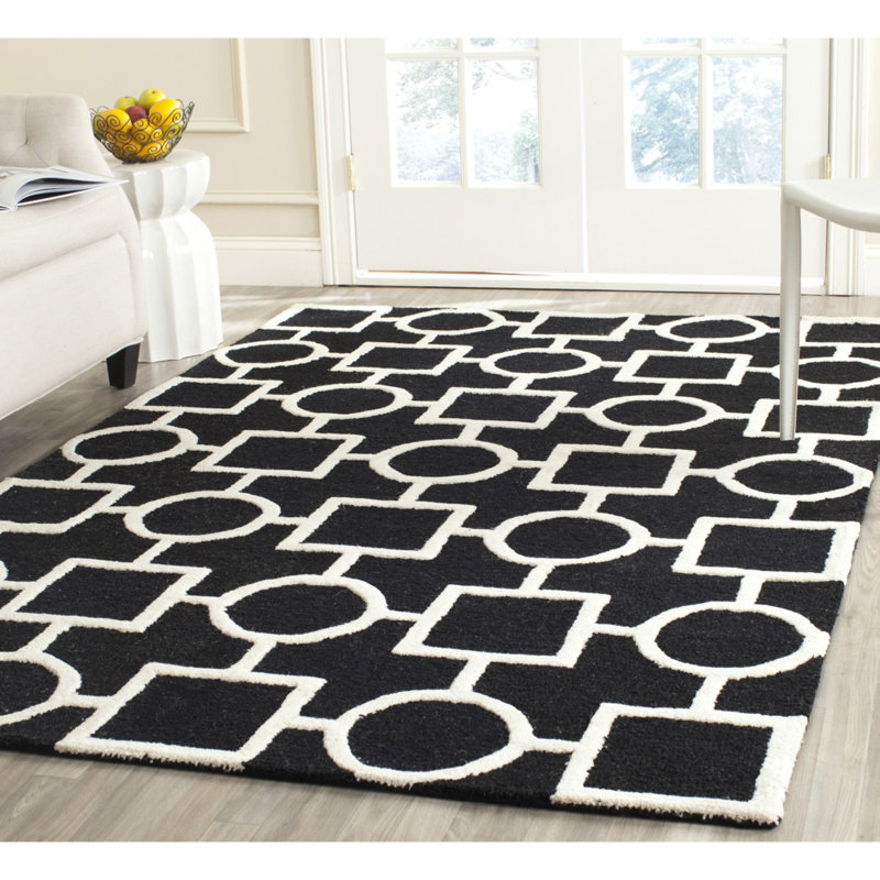 Cambridge Black and Ivory Hand-Tufted Wool Geometric Rug