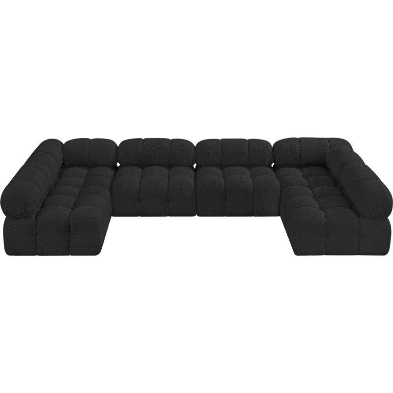 Ames 136" Upholstered Sectional, Black Boucle Fabric