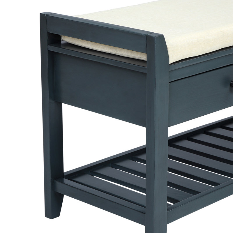 39" Wide Shoe Storage Bench With Cushion Entryway Bench Storage Bench With Drawers And Shoe Rack, Blue