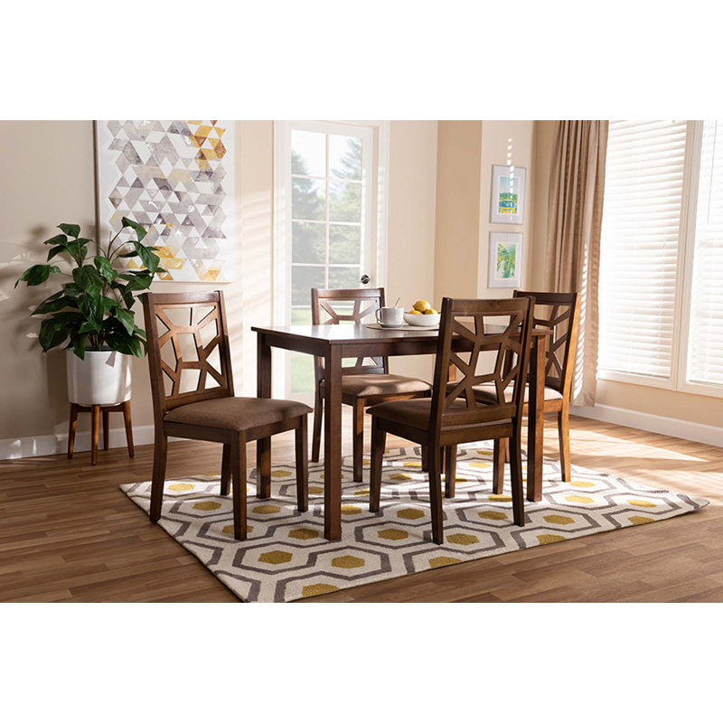 Wilgard 4 - Person Four Leg Dining Set, Light Brown/Walnut
