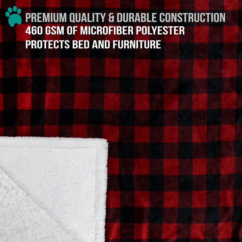 Checkered Red Waterproof Sherpa Pet Blanket for Small to Large Breeds