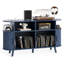Tourne-disque rond, armoire de rangement en vinyle, bleu Mid-Century moderne