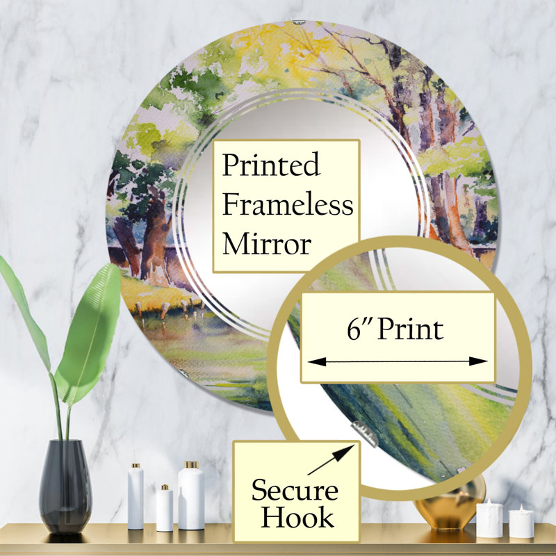 Bridge Over River In Green Park - Miroir mural rond traditionnel, 32 po x 32 po