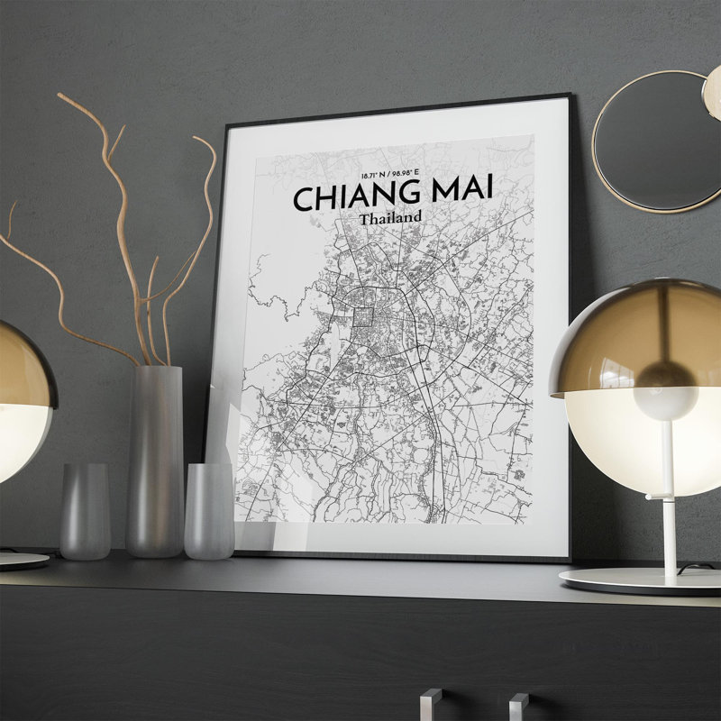 Chiang Mai City Map In Tones - No Frame Print, 24cm H x 18cm W x 0.05cm D