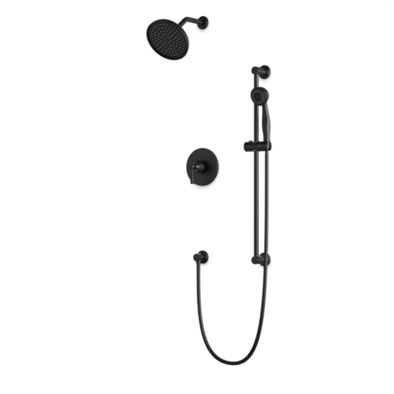Classic 2-Way Pressure Balance Shower Trim Kit With Hand Held Shower On Integrated Slide Bar Satin Brass, Matte Black