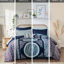 Édredon pour lit simple TG - grand imprimé médaillon bleu marine, draps, rembourrage, literie drapée bleu marine, accents brodés-128674589-128674579